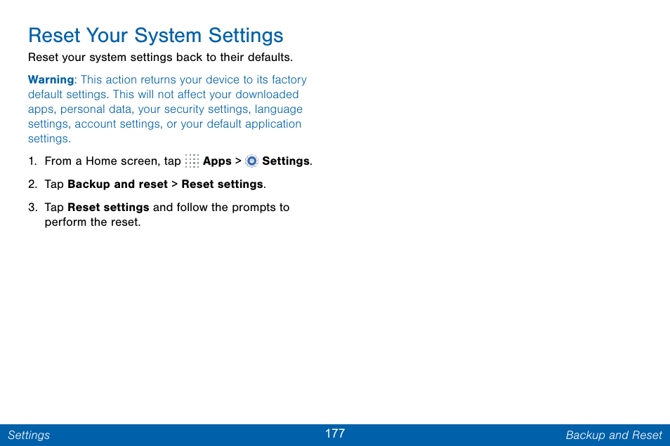 Reset your system settings | Samsung Galaxy Note Edge User Manual | Page 186 / 201