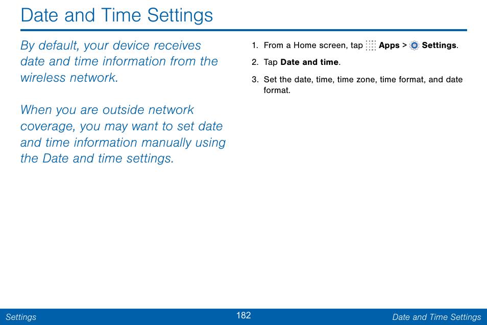 Date and time settings | Samsung Galaxy Note Edge User Manual | Page 191 / 201
