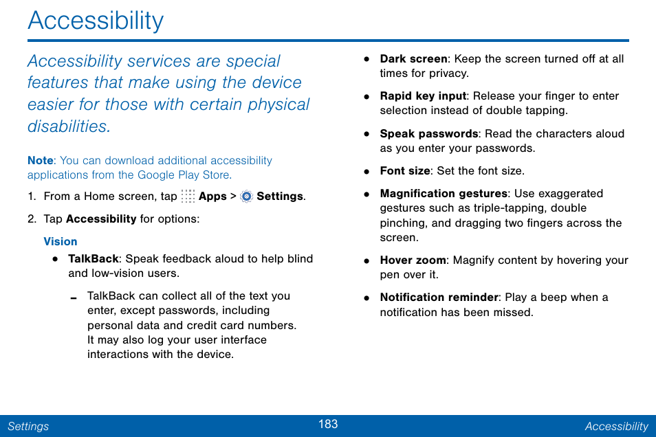 Accessibility | Samsung Galaxy Note Edge User Manual | Page 192 / 201
