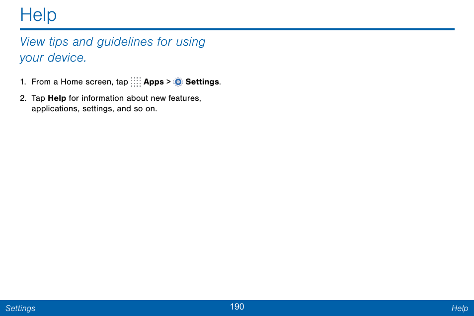 Help, View tips and guidelines for using your device | Samsung Galaxy Note Edge User Manual | Page 199 / 201