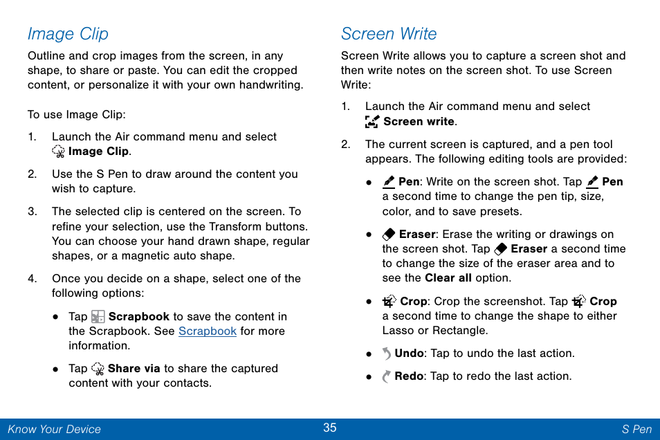 Image clip, Screen write | Samsung Galaxy Note Edge User Manual | Page 44 / 201