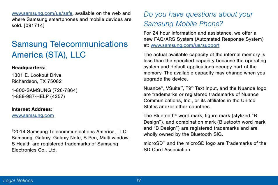 Samsung telecommunications america (sta), llc | Samsung Galaxy Note Edge User Manual | Page 6 / 201