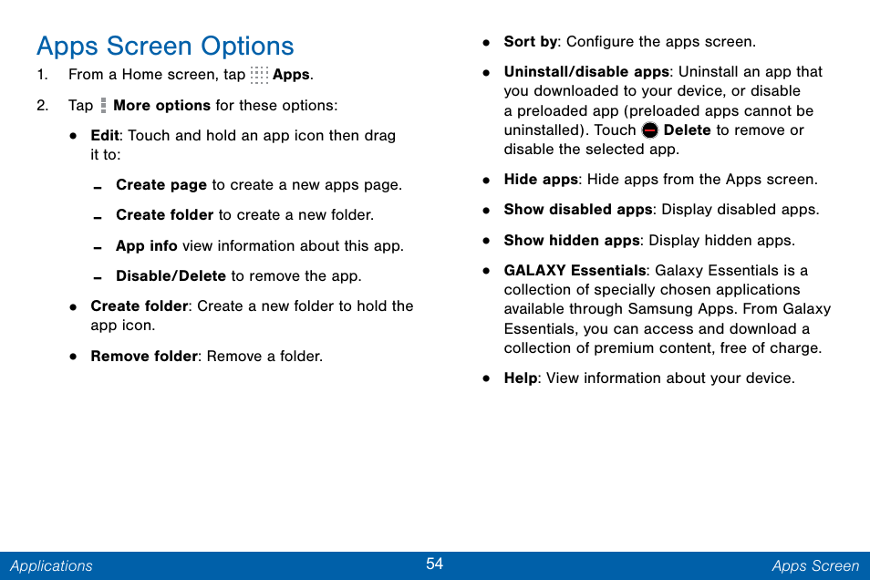 Apps screen options | Samsung Galaxy Note Edge User Manual | Page 63 / 201