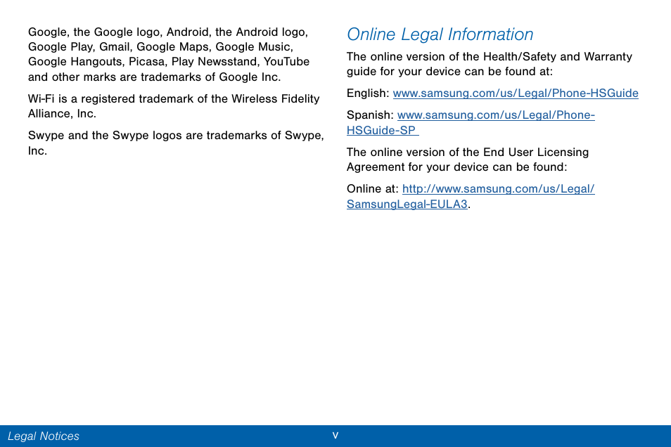 Online legal information | Samsung Galaxy Note Edge User Manual | Page 7 / 201