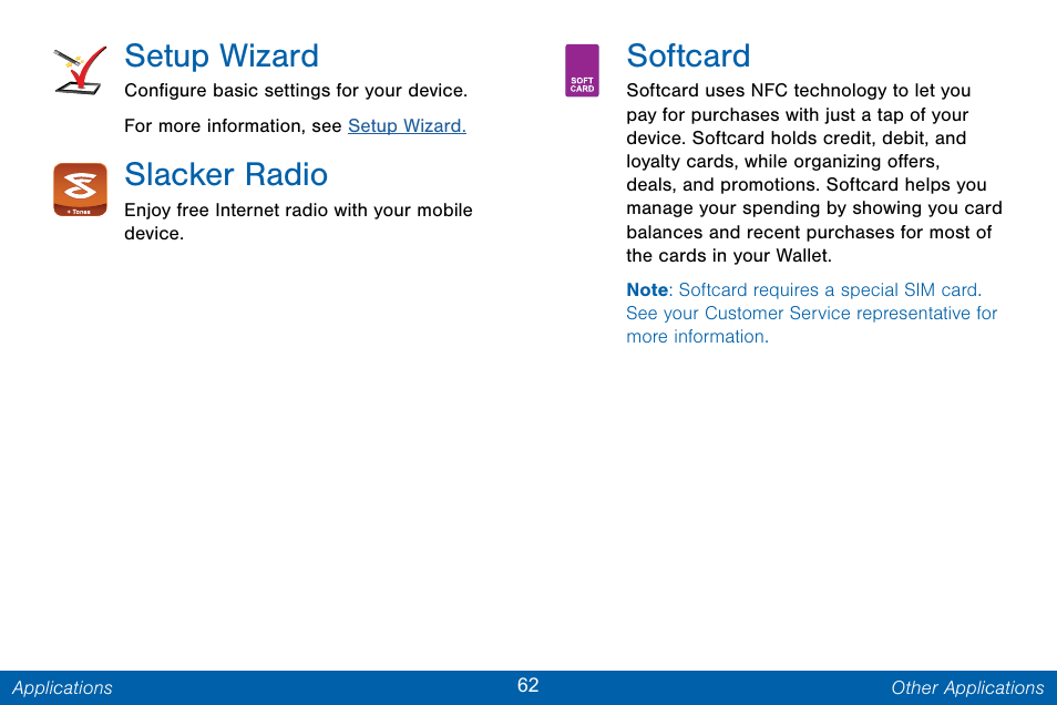 Setup wizard, Slacker radio, Softcard | Samsung Galaxy Note Edge User Manual | Page 71 / 201