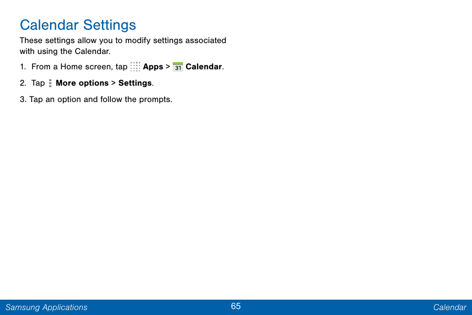 Calendar settings | Samsung Galaxy Note Edge User Manual | Page 74 / 201