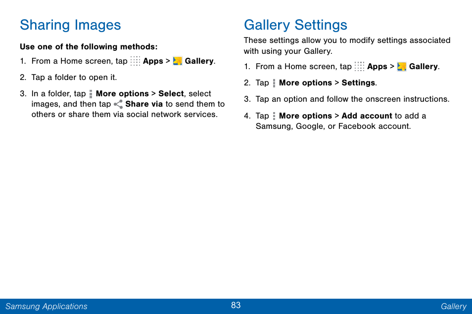 Sharing images, Gallery settings | Samsung Galaxy Note Edge User Manual | Page 92 / 201
