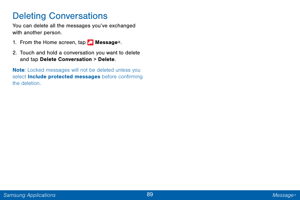 Deleting conversations | Samsung Galaxy Note Edge User Manual | Page 98 / 201