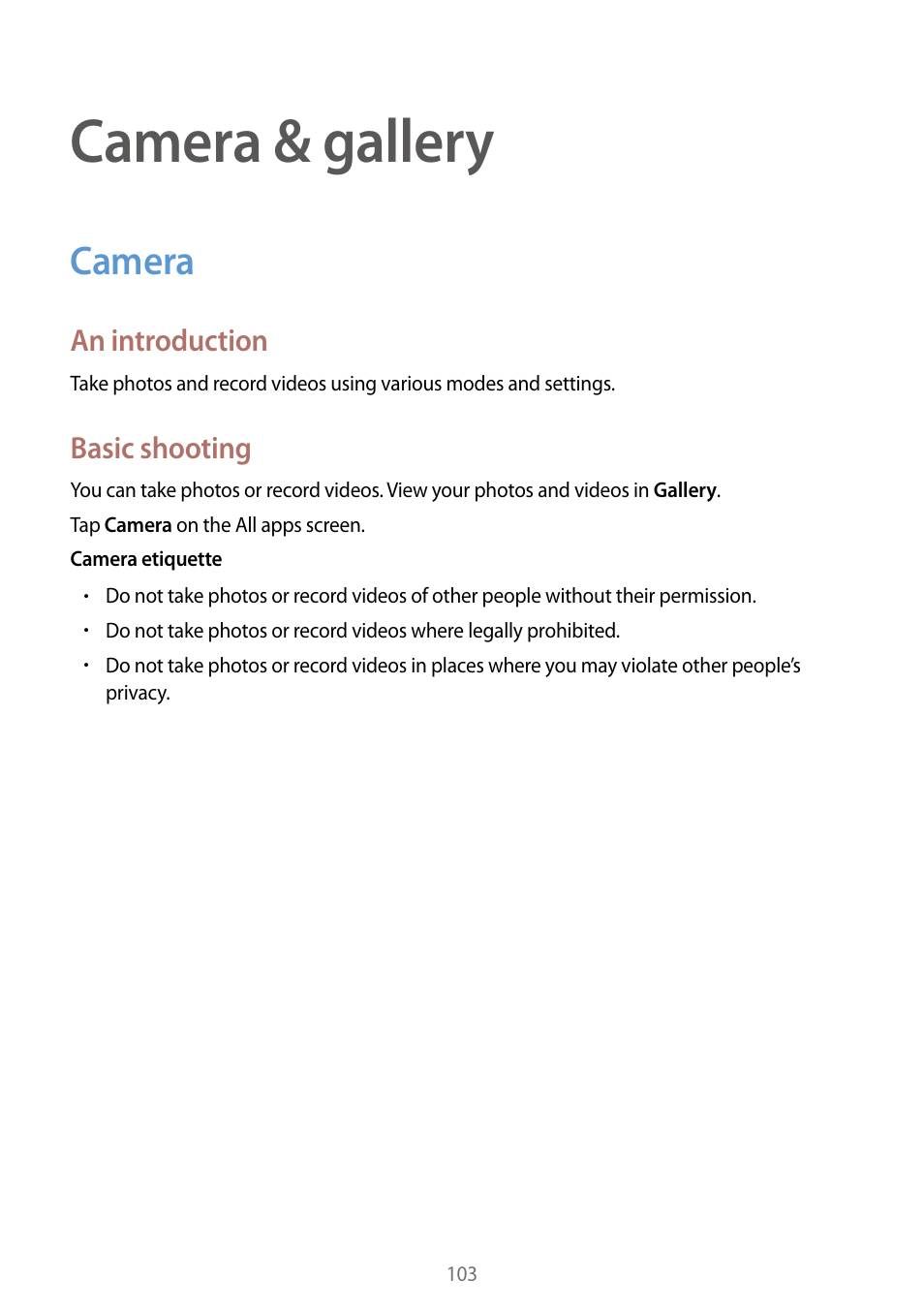 Camera & gallery, Camera, 103 camera | Samsung Galaxy Note Edge User Manual | Page 103 / 208