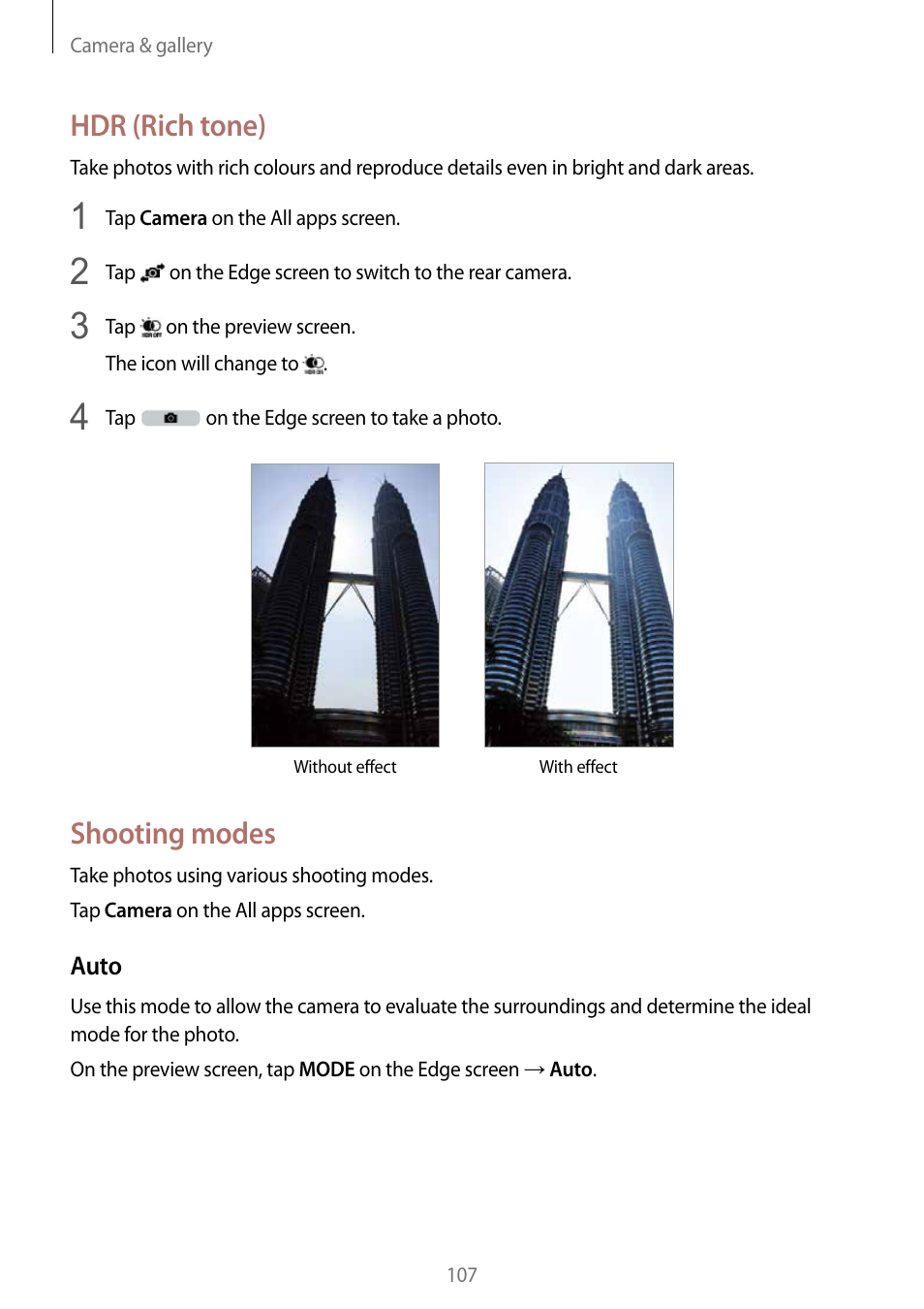 Hdr (rich tone), Shooting modes | Samsung Galaxy Note Edge User Manual | Page 107 / 208