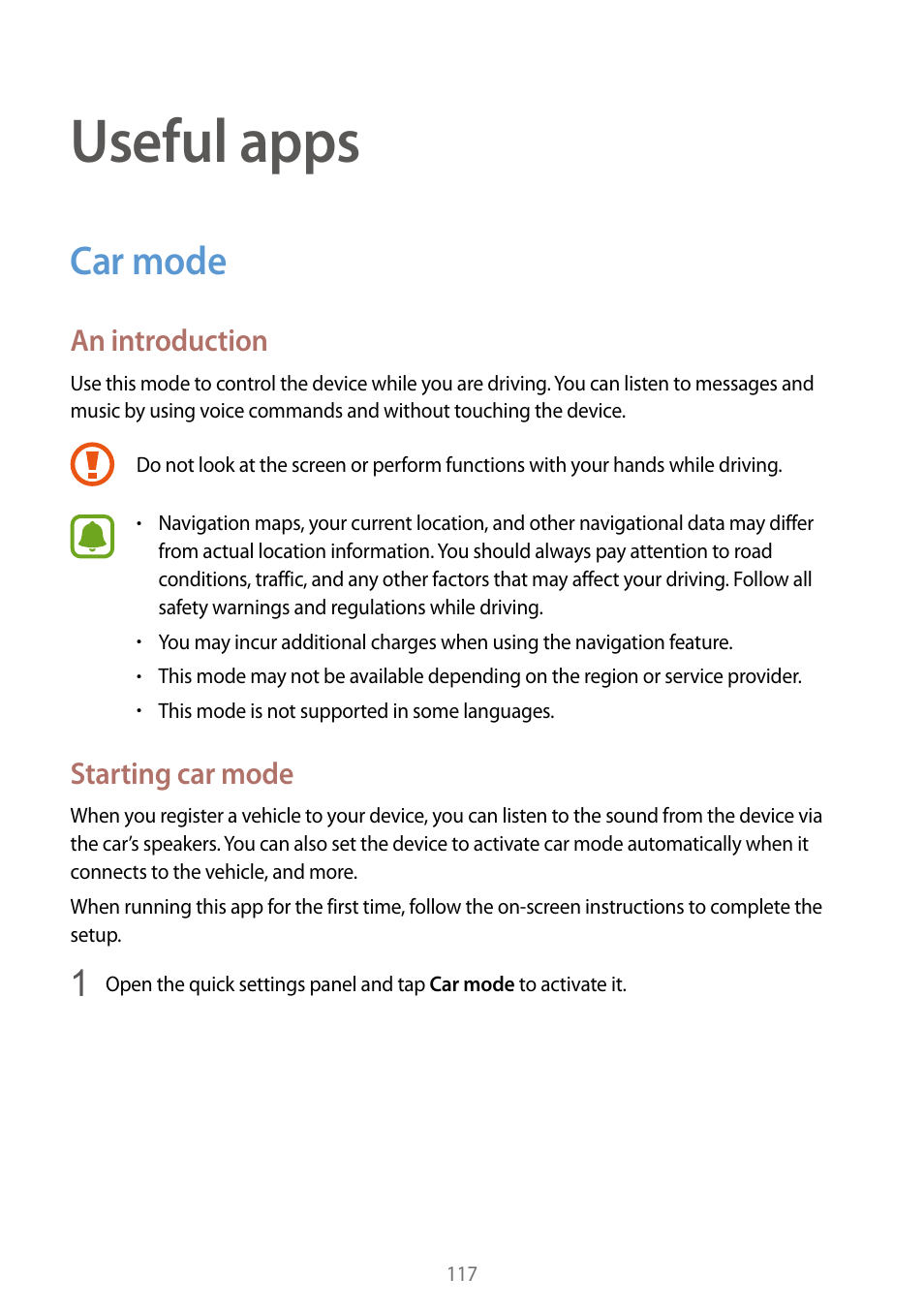 Useful apps, Car mode, 117 car mode | Samsung Galaxy Note Edge User Manual | Page 117 / 208