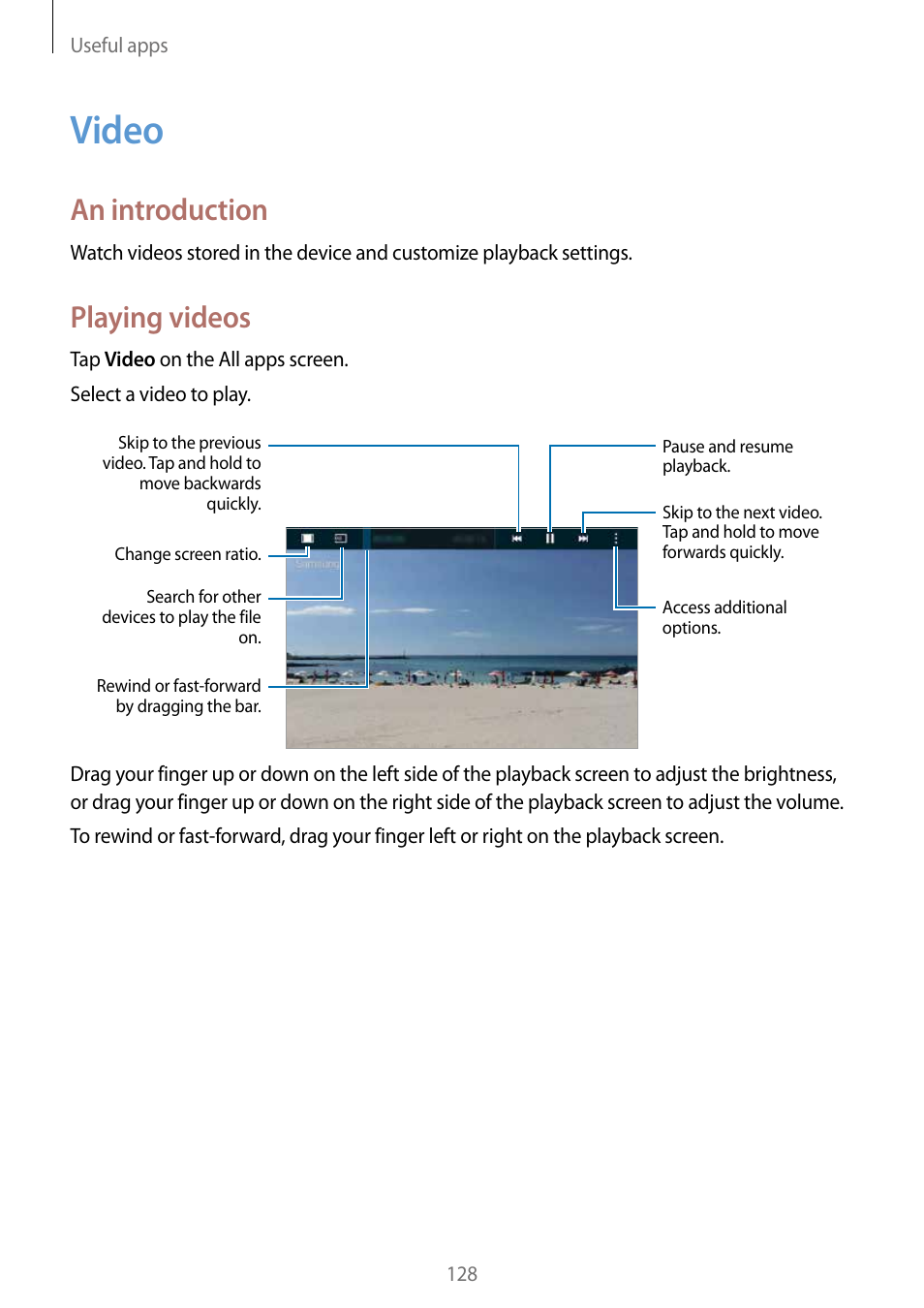 Video, 128 video, An introduction | Playing videos | Samsung Galaxy Note Edge User Manual | Page 128 / 208