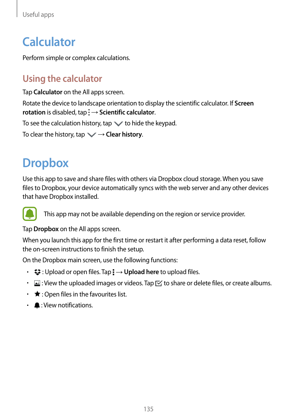 Calculator, Dropbox, 135 calculator 135 dropbox | Using the calculator | Samsung Galaxy Note Edge User Manual | Page 135 / 208