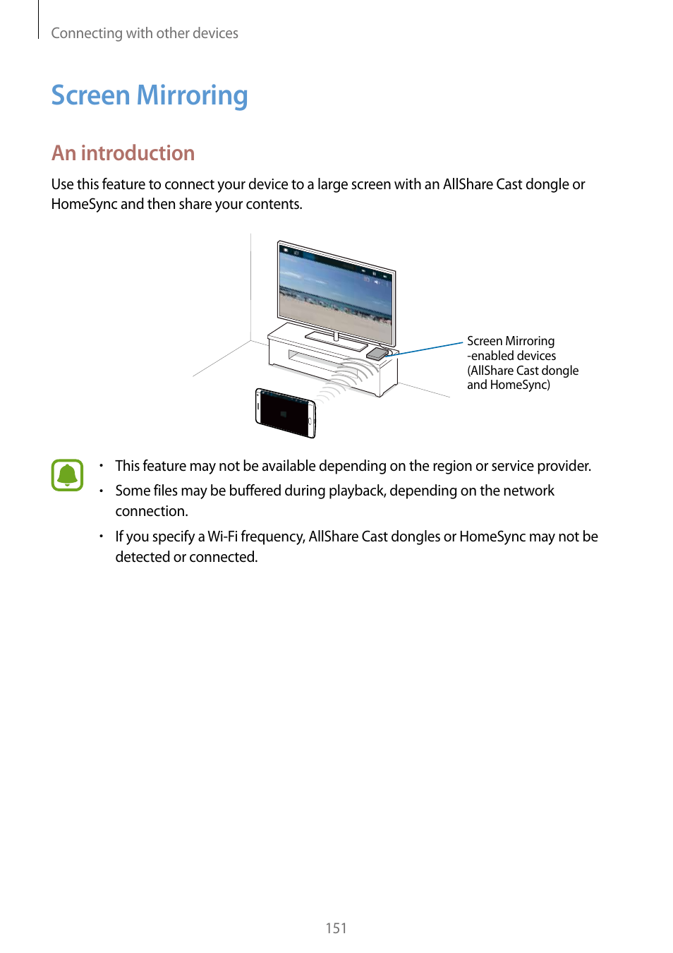 Screen mirroring, 151 screen mirroring, An introduction | Samsung Galaxy Note Edge User Manual | Page 151 / 208
