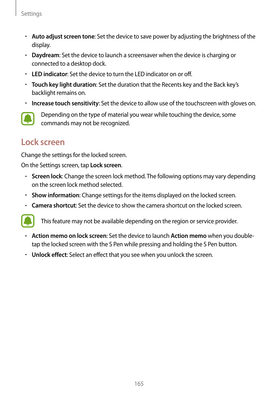 Lock screen | Samsung Galaxy Note Edge User Manual | Page 165 / 208