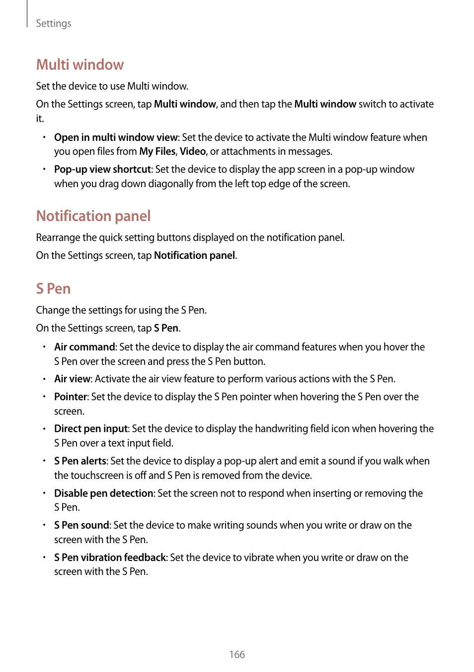 Multi window, Notification panel, S pen | Samsung Galaxy Note Edge User Manual | Page 166 / 208