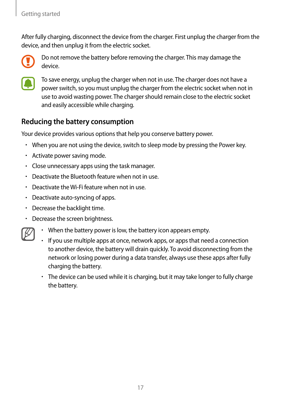 Reducing the battery consumption | Samsung Galaxy Note Edge User Manual | Page 17 / 208
