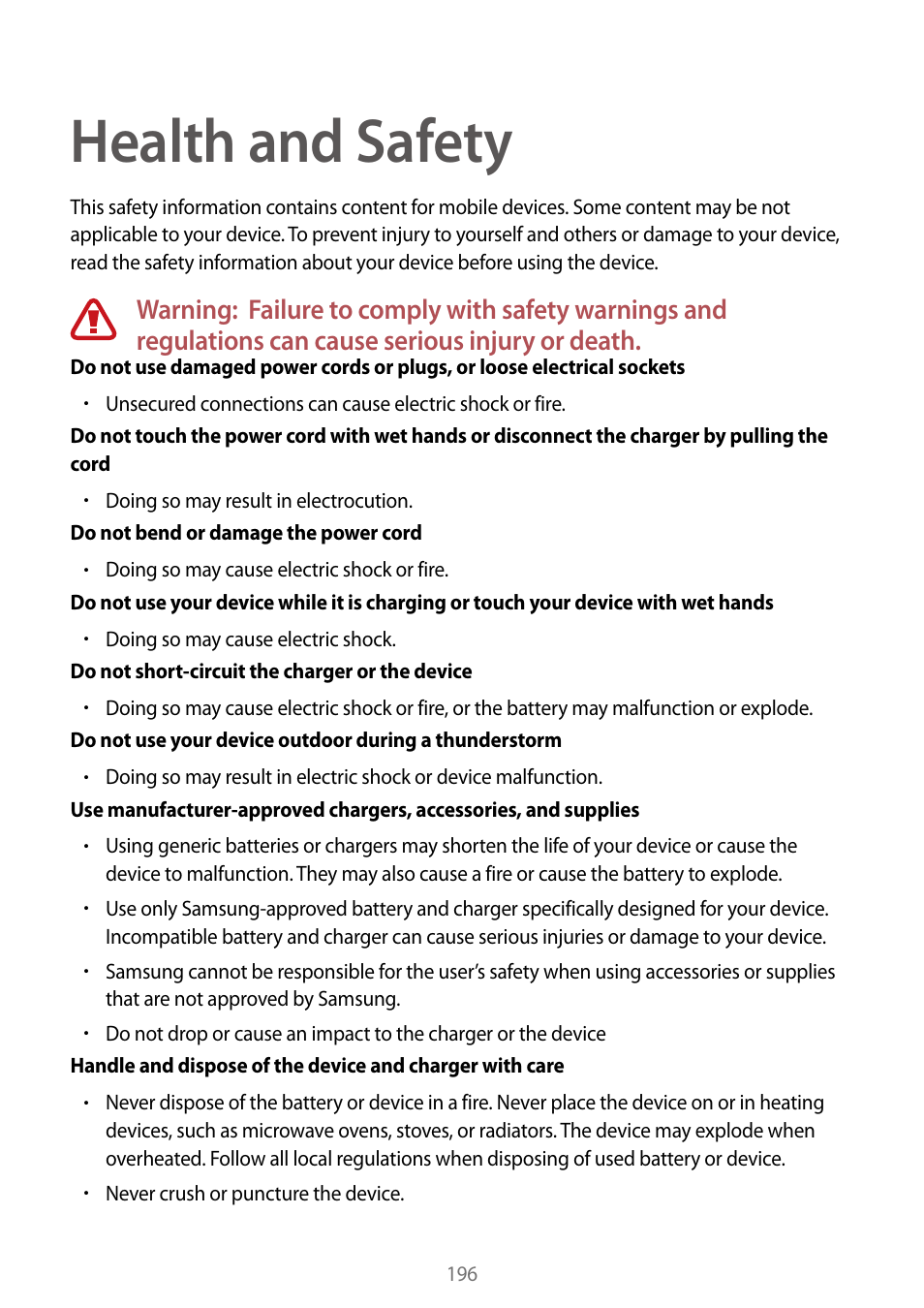 Health and safety | Samsung Galaxy Note Edge User Manual | Page 196 / 208