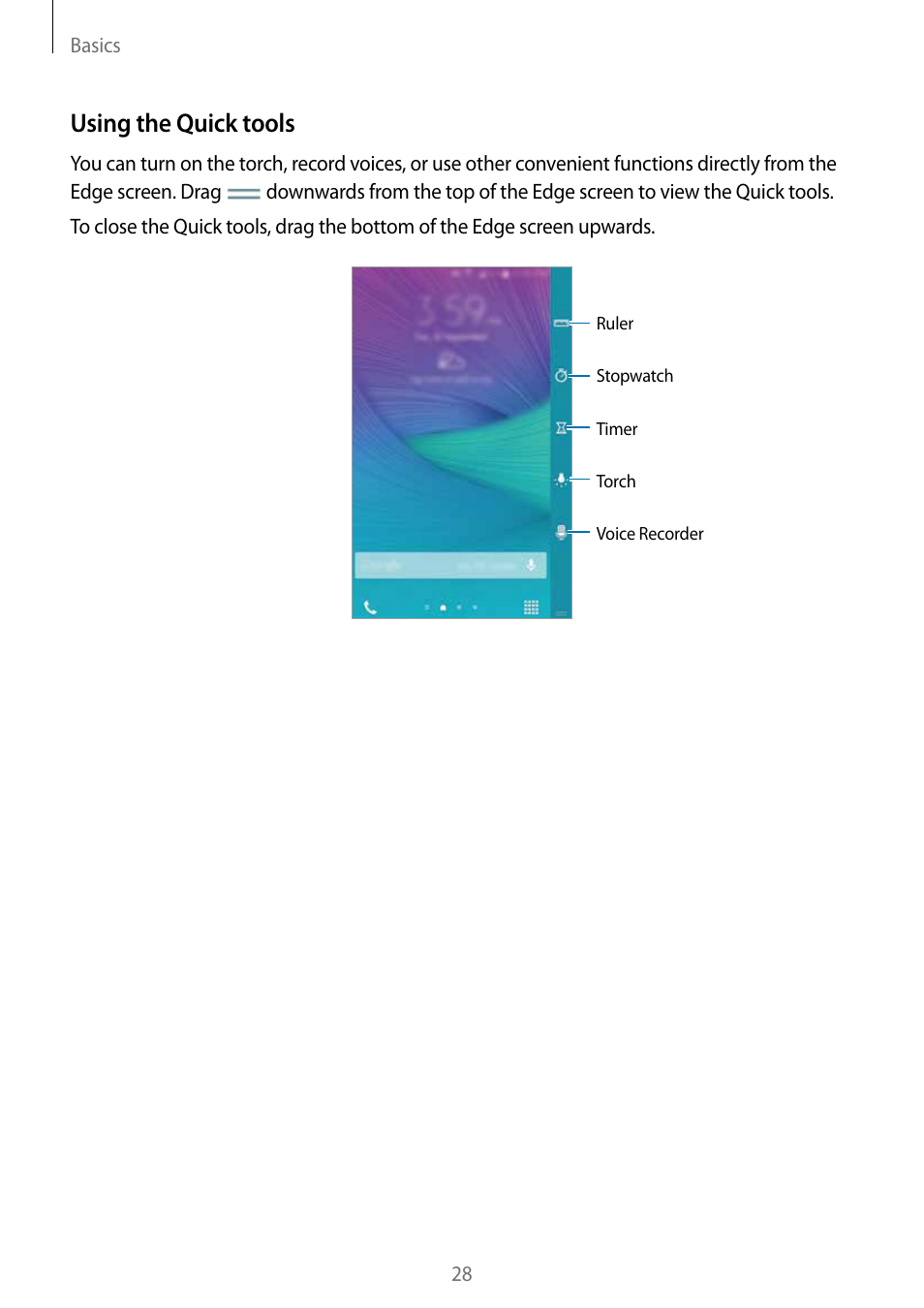 Using the quick tools | Samsung Galaxy Note Edge User Manual | Page 28 / 208