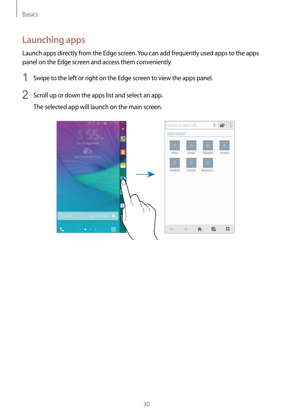 Launching apps | Samsung Galaxy Note Edge User Manual | Page 30 / 208
