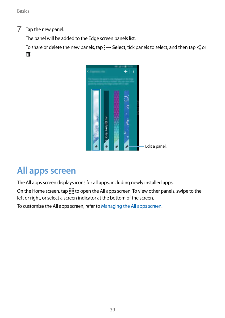 All apps screen, 39 all apps screen | Samsung Galaxy Note Edge User Manual | Page 39 / 208