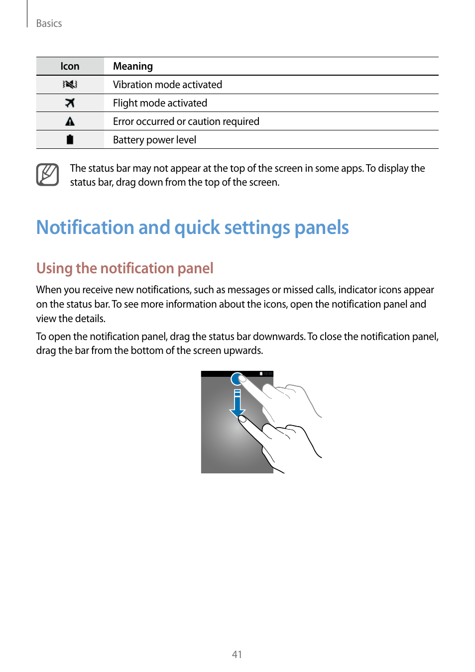 Notification and quick settings panels, 41 notification and quick settings panels, Using the notification panel | Samsung Galaxy Note Edge User Manual | Page 41 / 208
