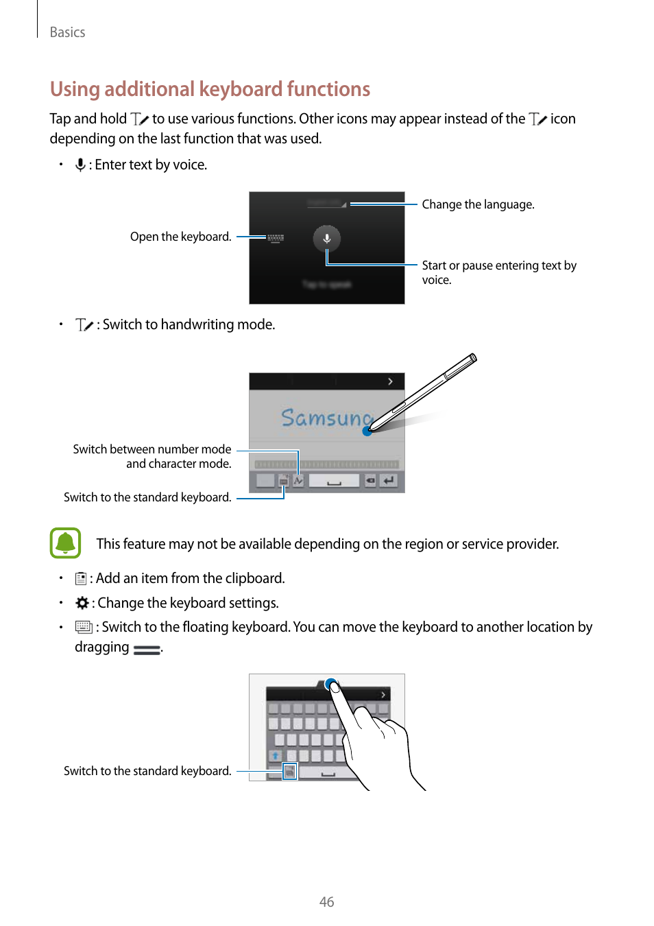 Using additional keyboard functions | Samsung Galaxy Note Edge User Manual | Page 46 / 208