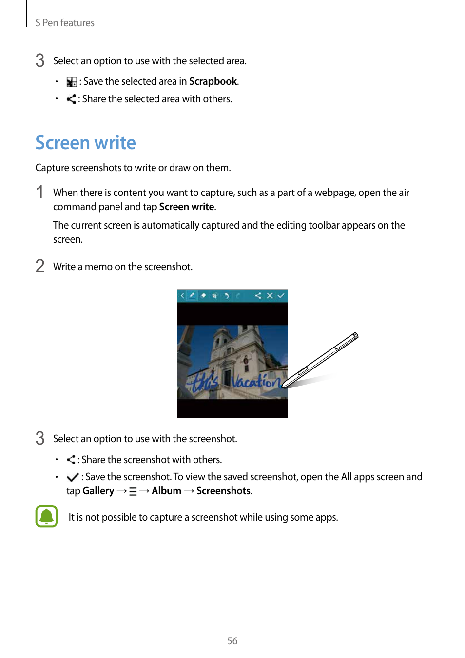 Screen write, 56 screen write | Samsung Galaxy Note Edge User Manual | Page 56 / 208