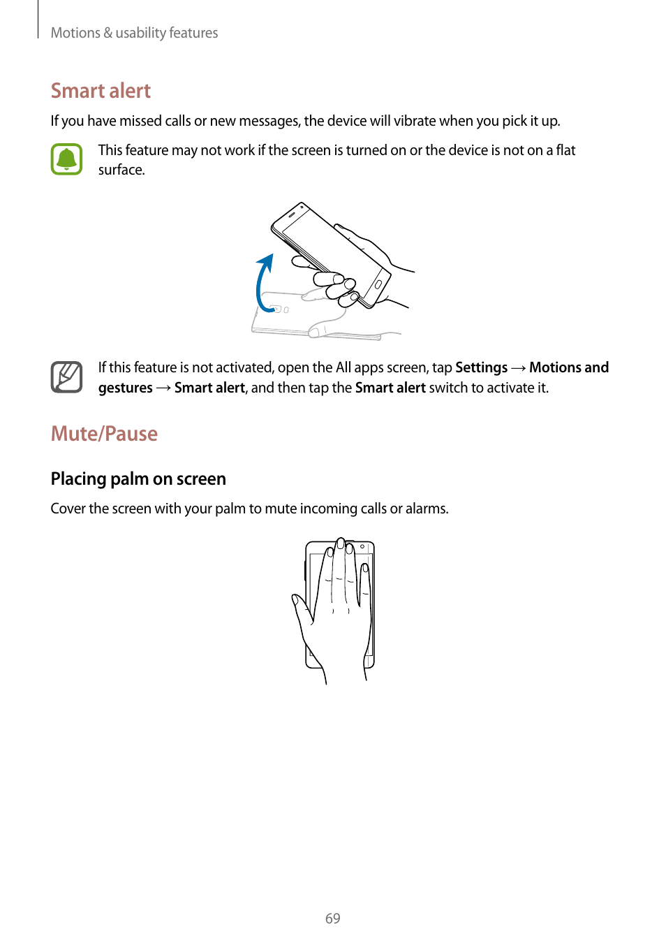 Smart alert, Mute/pause | Samsung Galaxy Note Edge User Manual | Page 69 / 208