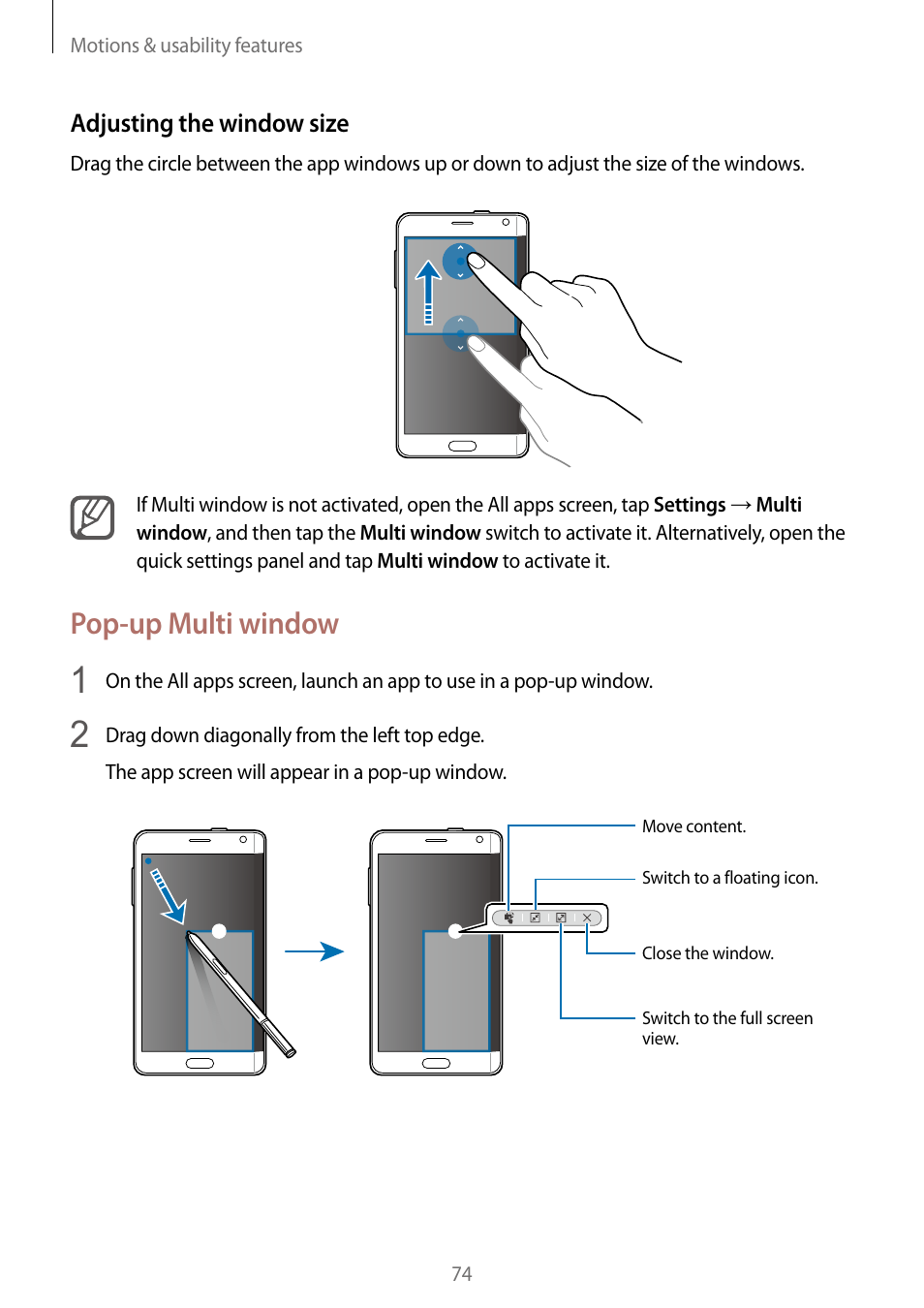 Pop-up multi window | Samsung Galaxy Note Edge User Manual | Page 74 / 208