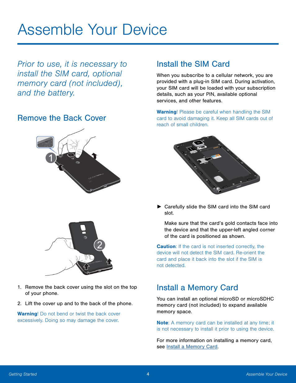 Assemble your device, Install the sim card | Samsung Galaxy Note Edge User Manual | Page 10 / 134