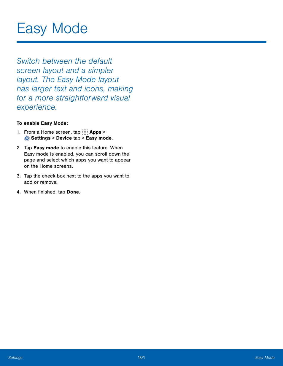 Easy mode | Samsung Galaxy Note Edge User Manual | Page 107 / 134