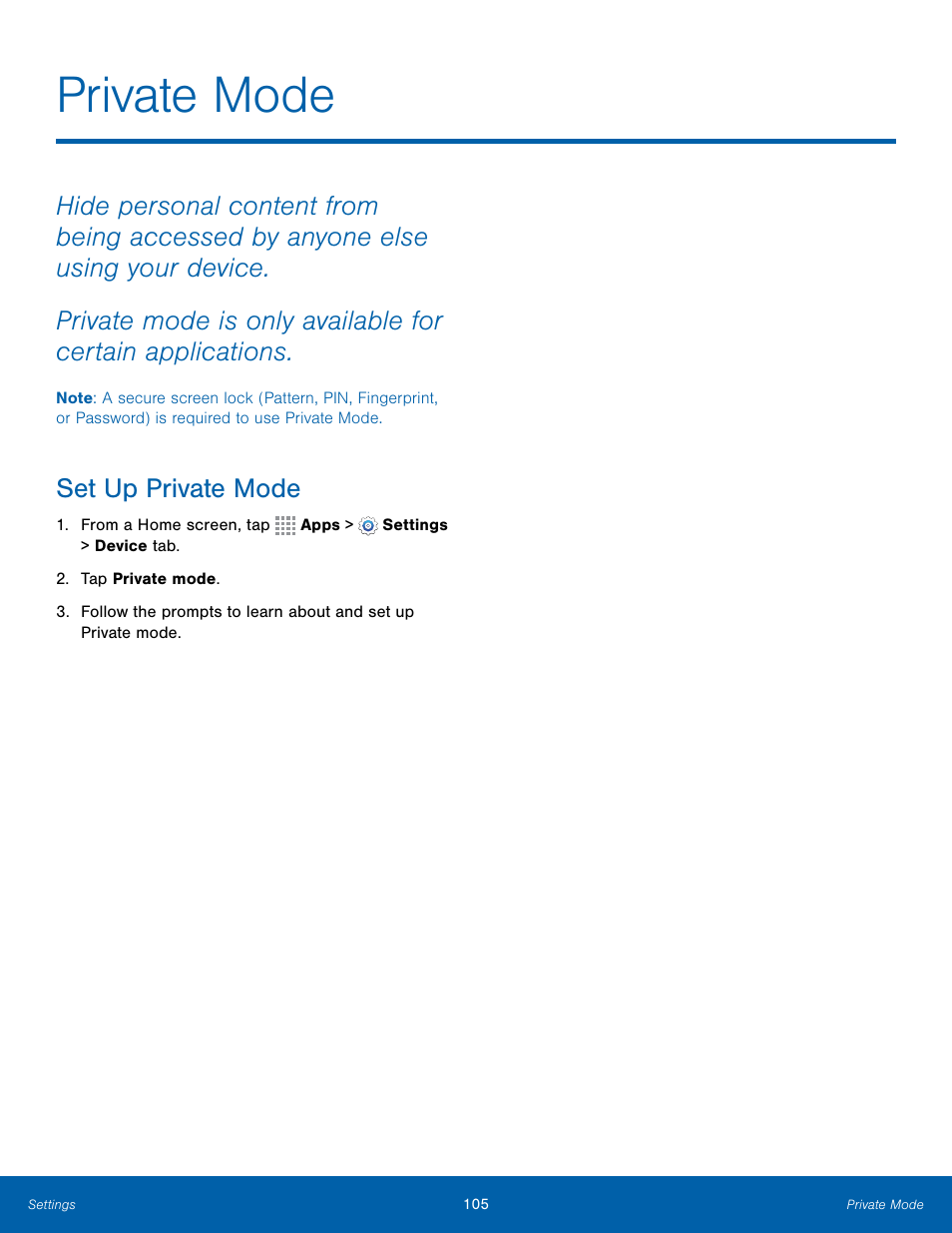 Private mode, Set up private mode | Samsung Galaxy Note Edge User Manual | Page 111 / 134