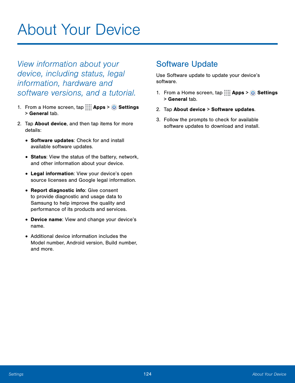 About your device, Software update | Samsung Galaxy Note Edge User Manual | Page 130 / 134