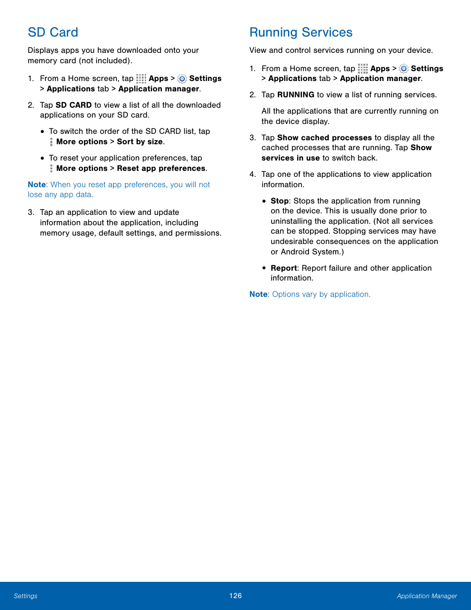 Sd card, Running services | Samsung Galaxy Note Edge User Manual | Page 132 / 134