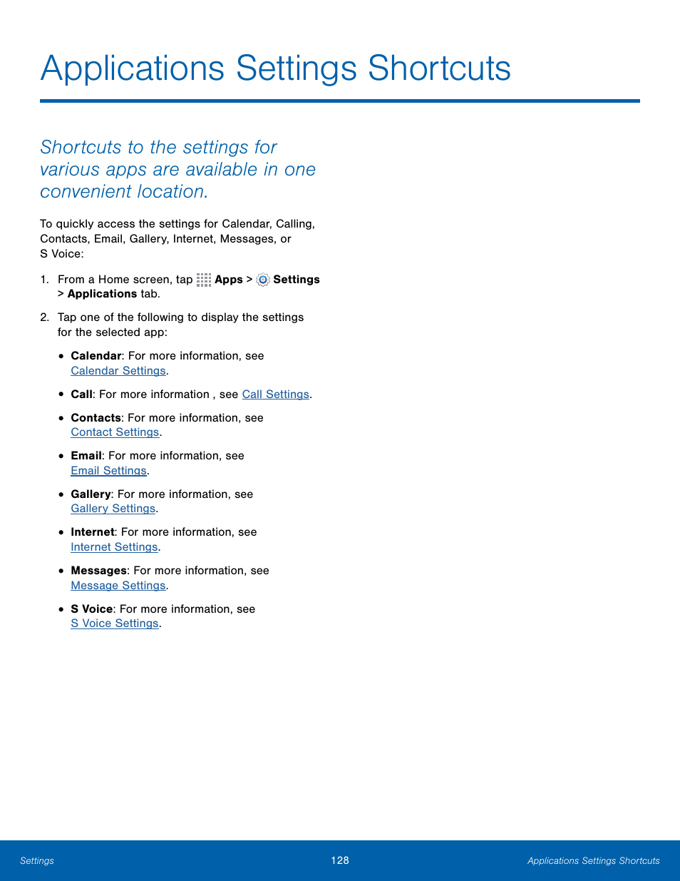 Applications settings shortcuts | Samsung Galaxy Note Edge User Manual | Page 134 / 134