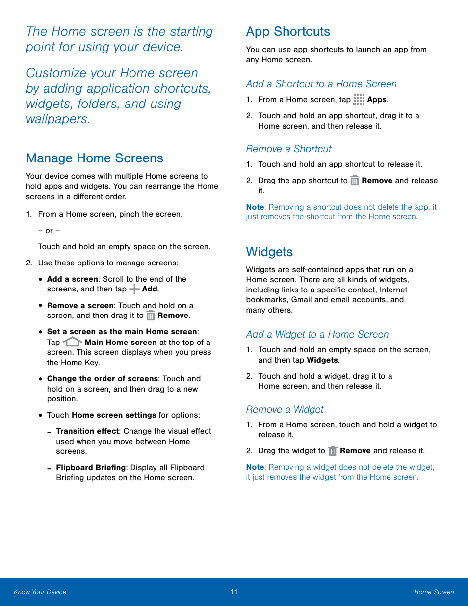 App shortcuts, Widgets | Samsung Galaxy Note Edge User Manual | Page 17 / 134