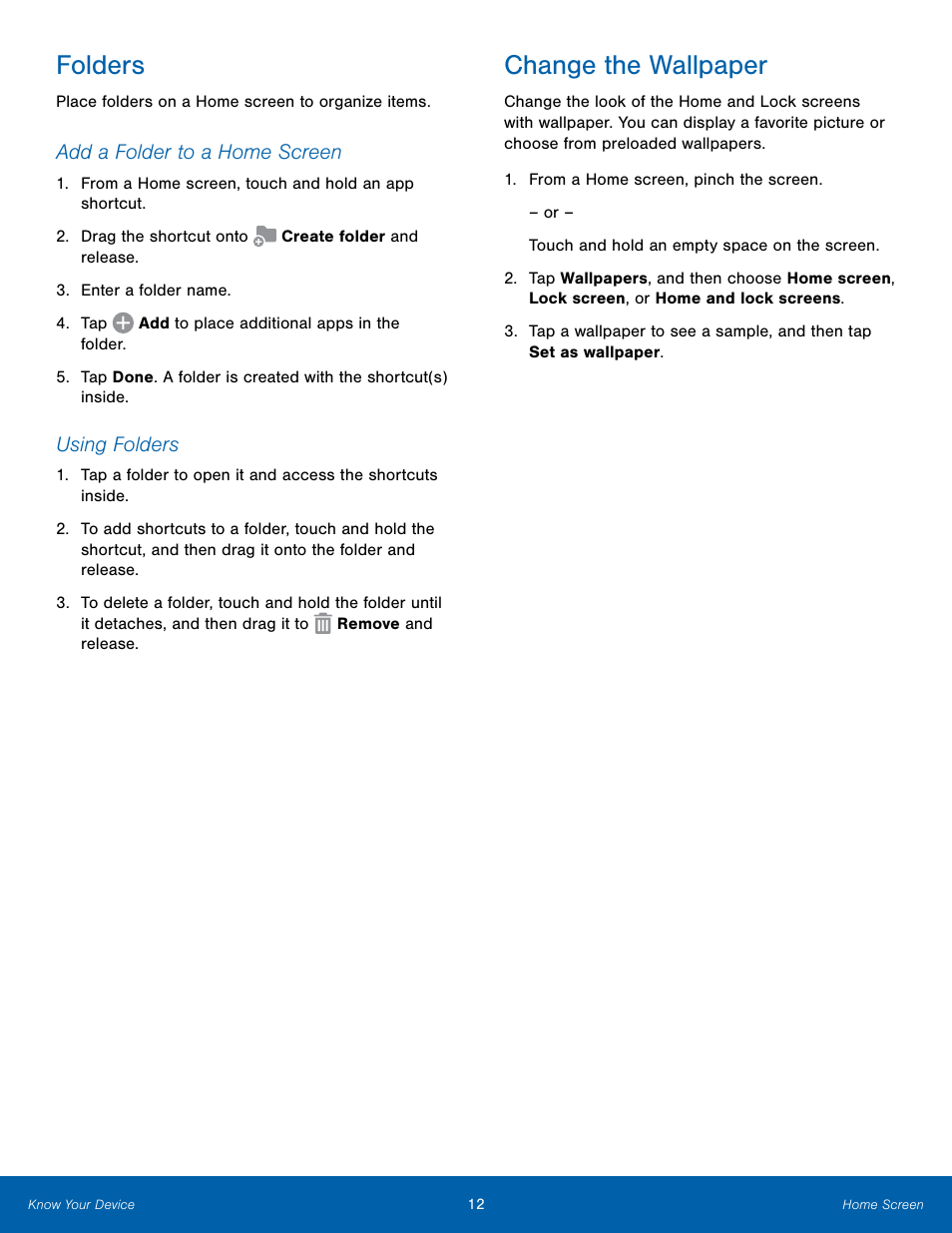 Folders, Change the wallpaper | Samsung Galaxy Note Edge User Manual | Page 18 / 134