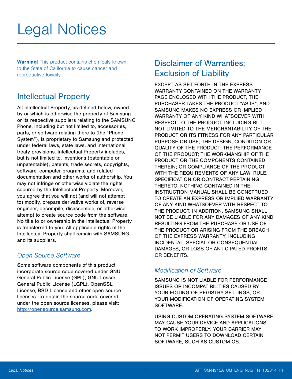 Legal notices, Intellectual property, Disclaimer of warranties; exclusion of liability | Samsung Galaxy Note Edge User Manual | Page 2 / 134