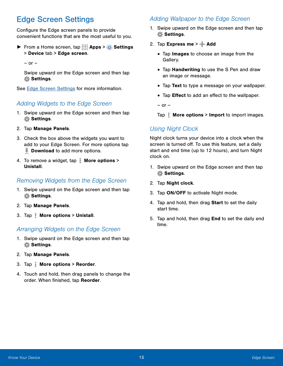 Edge screen settings | Samsung Galaxy Note Edge User Manual | Page 21 / 134