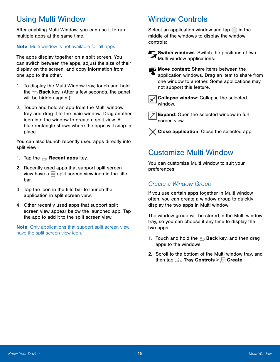 Using multi window, Window controls, Customize multi window | Samsung Galaxy Note Edge User Manual | Page 25 / 134