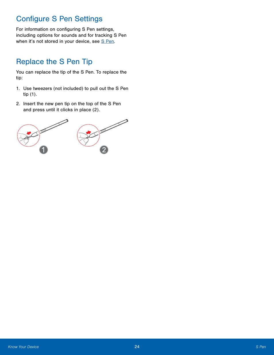 Configure s pen settings, Replace the s pen tip | Samsung Galaxy Note Edge User Manual | Page 30 / 134