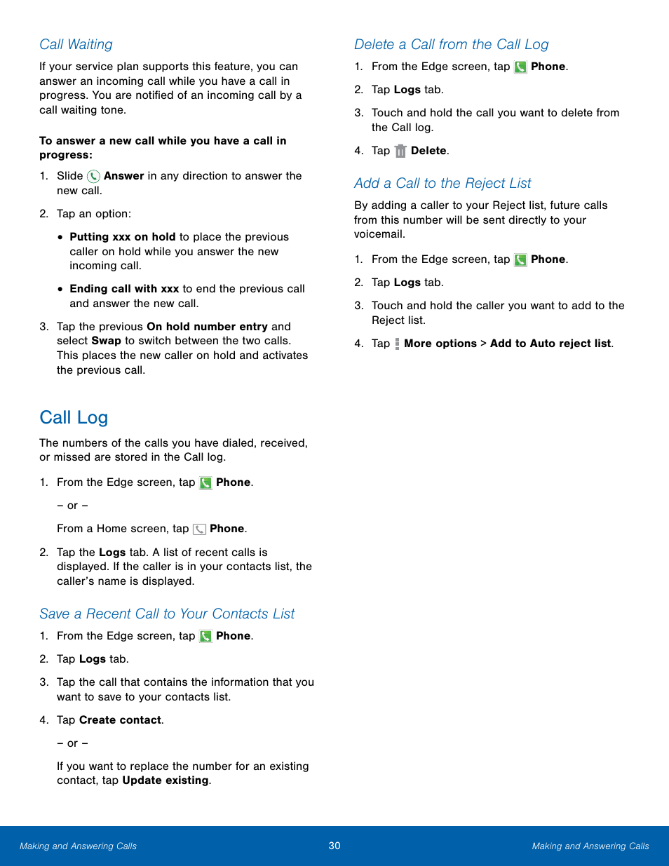 Call log | Samsung Galaxy Note Edge User Manual | Page 36 / 134