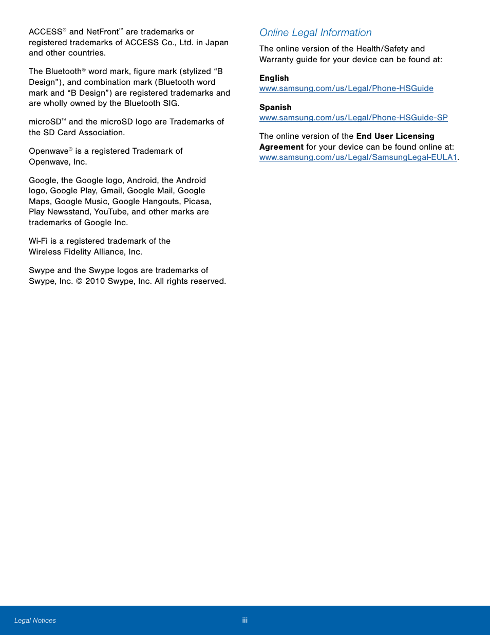 Online legal information | Samsung Galaxy Note Edge User Manual | Page 4 / 134