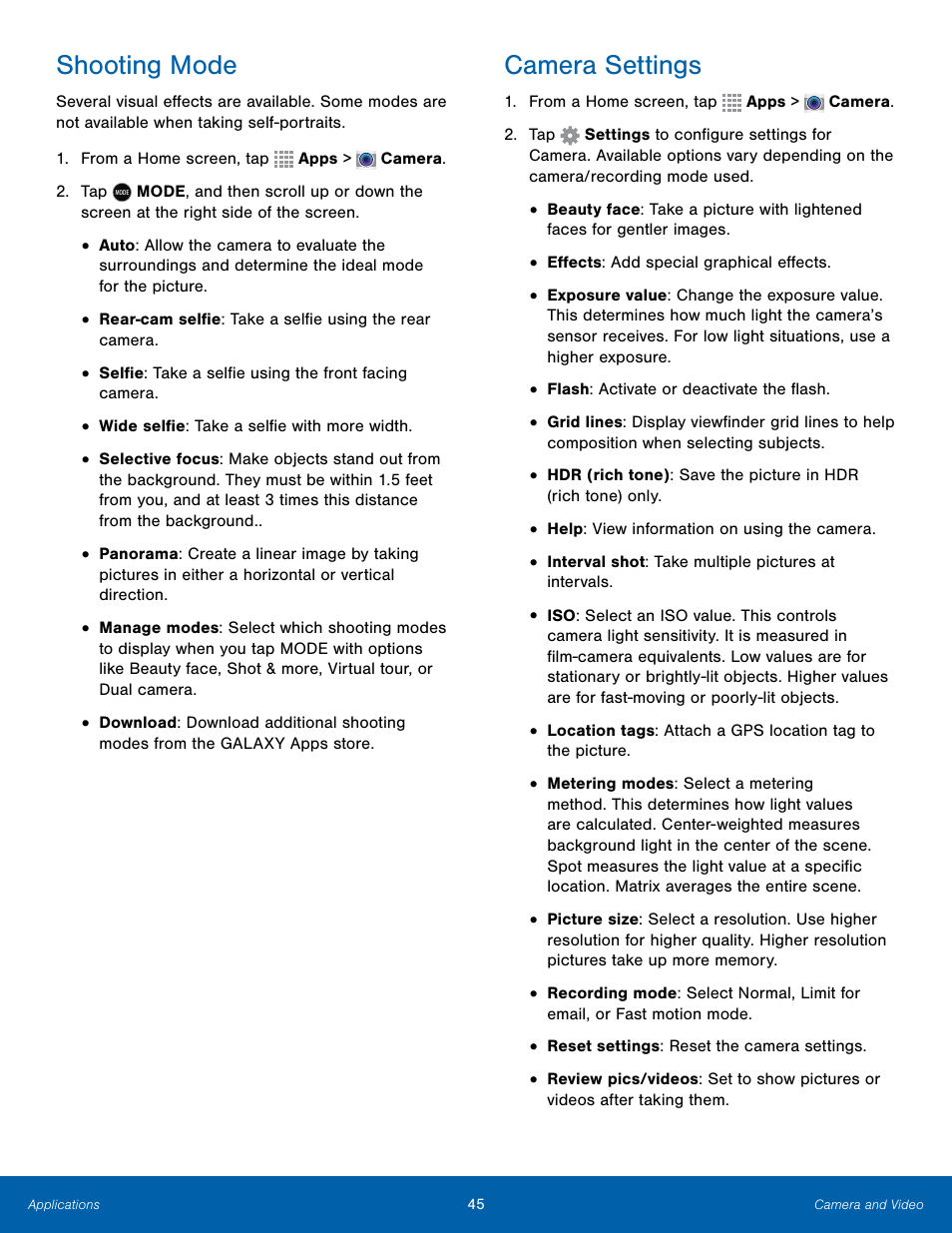 Shooting mode, Camera settings | Samsung Galaxy Note Edge User Manual | Page 51 / 134