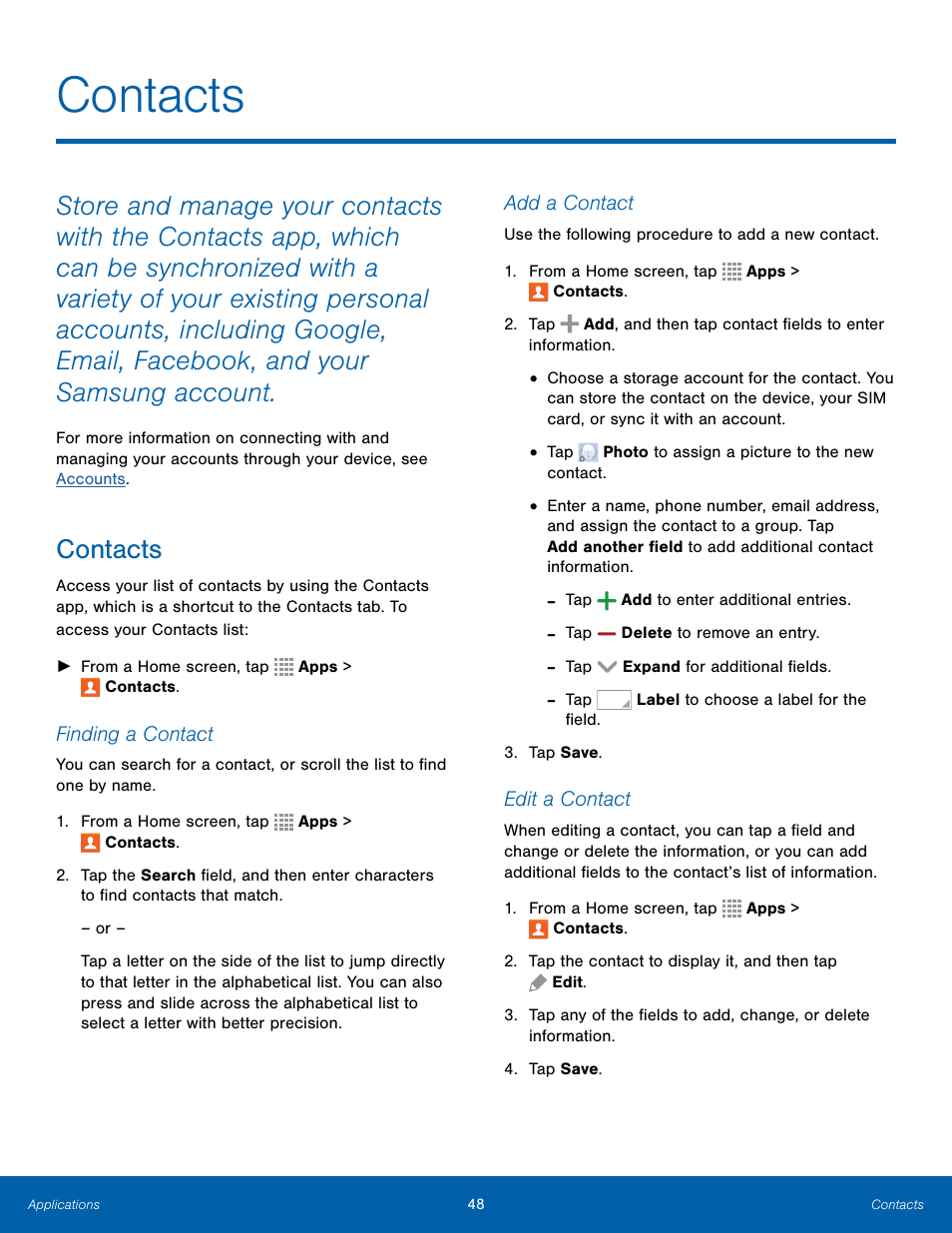 Contacts | Samsung Galaxy Note Edge User Manual | Page 54 / 134