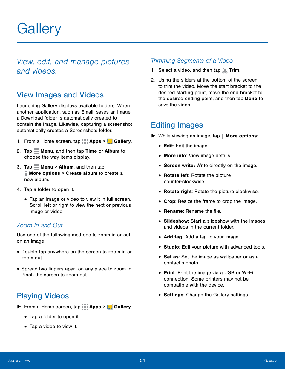 Gallery, Playing videos, Editing images | Samsung Galaxy Note Edge User Manual | Page 60 / 134