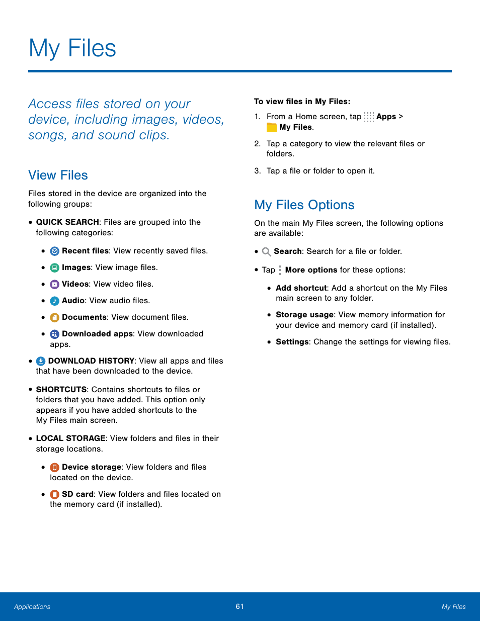 My files, My files options | Samsung Galaxy Note Edge User Manual | Page 67 / 134