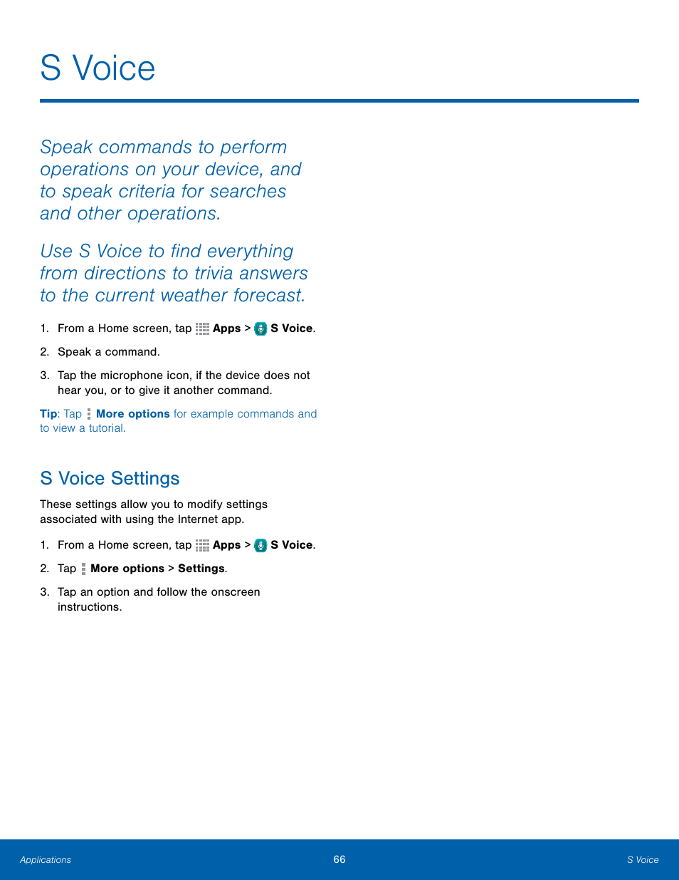 S voice, S voice settings | Samsung Galaxy Note Edge User Manual | Page 72 / 134