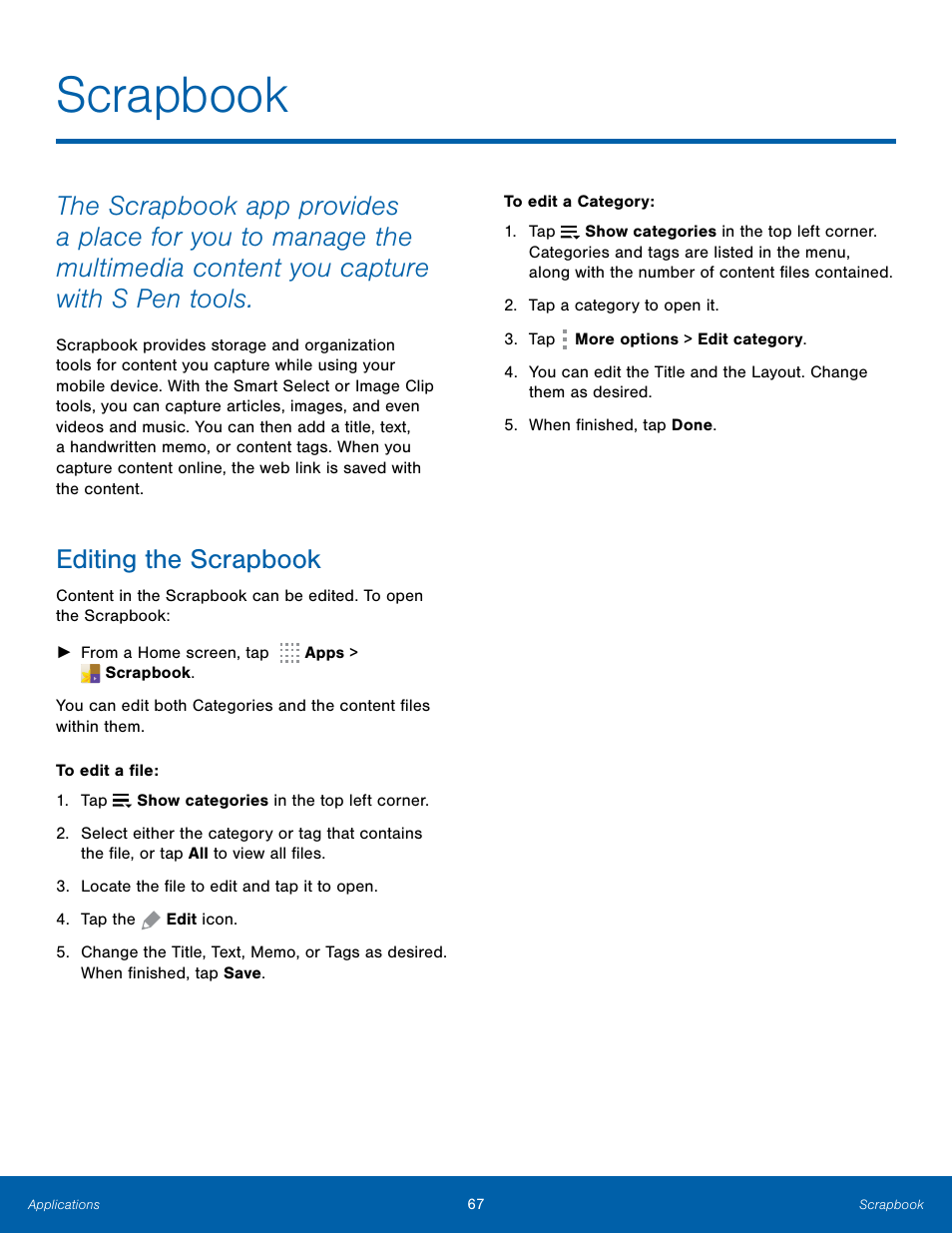 Scrapbook, Editing the scrapbook | Samsung Galaxy Note Edge User Manual | Page 73 / 134